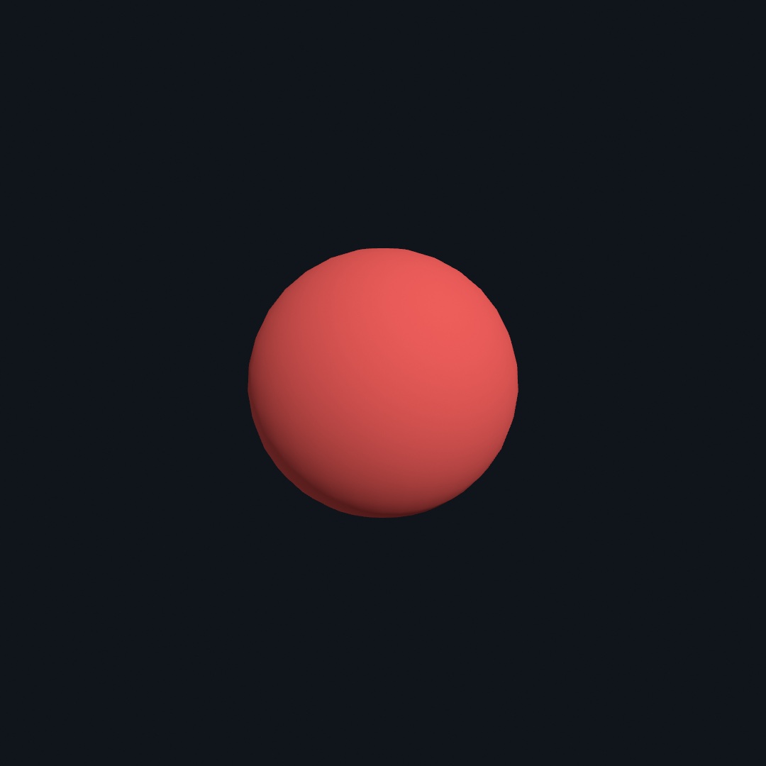 A single coral-red sphere, softly shaded, floating on a near-black background