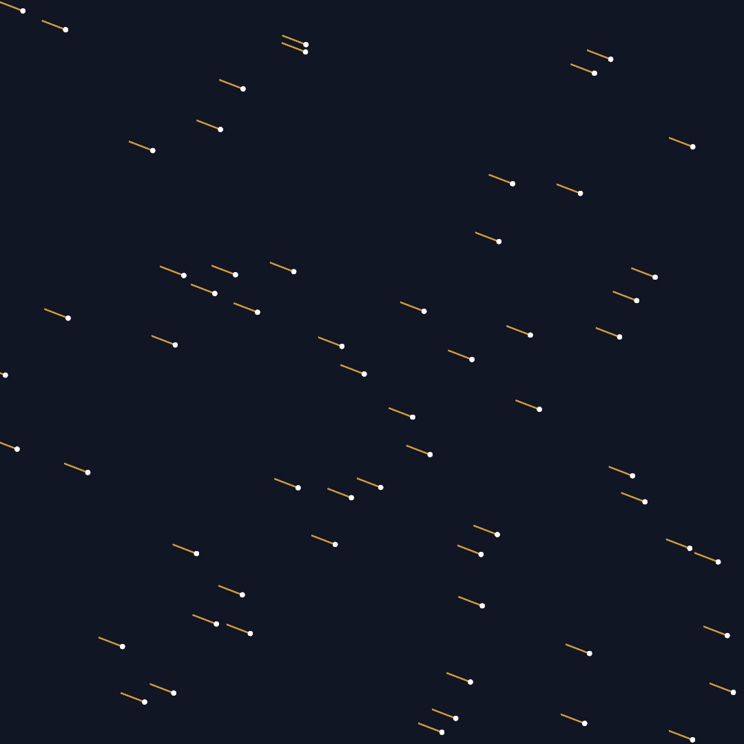Sixty small comet streaks drifting diagonally across a dark night sky